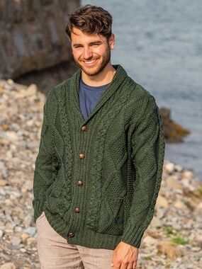 Men's Heritage Aran Shawl Collar Button Cardigan - The Irish Store